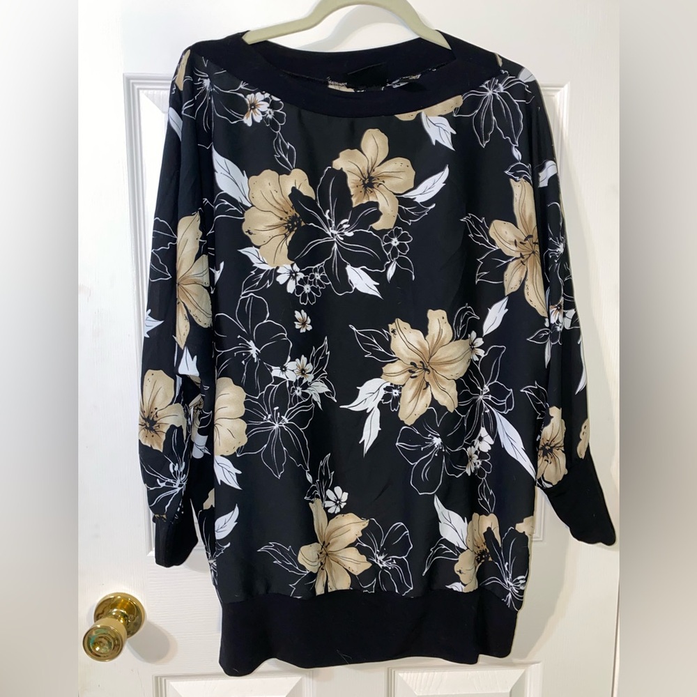 Maggie Barnes Black and Tan Floral Blouse